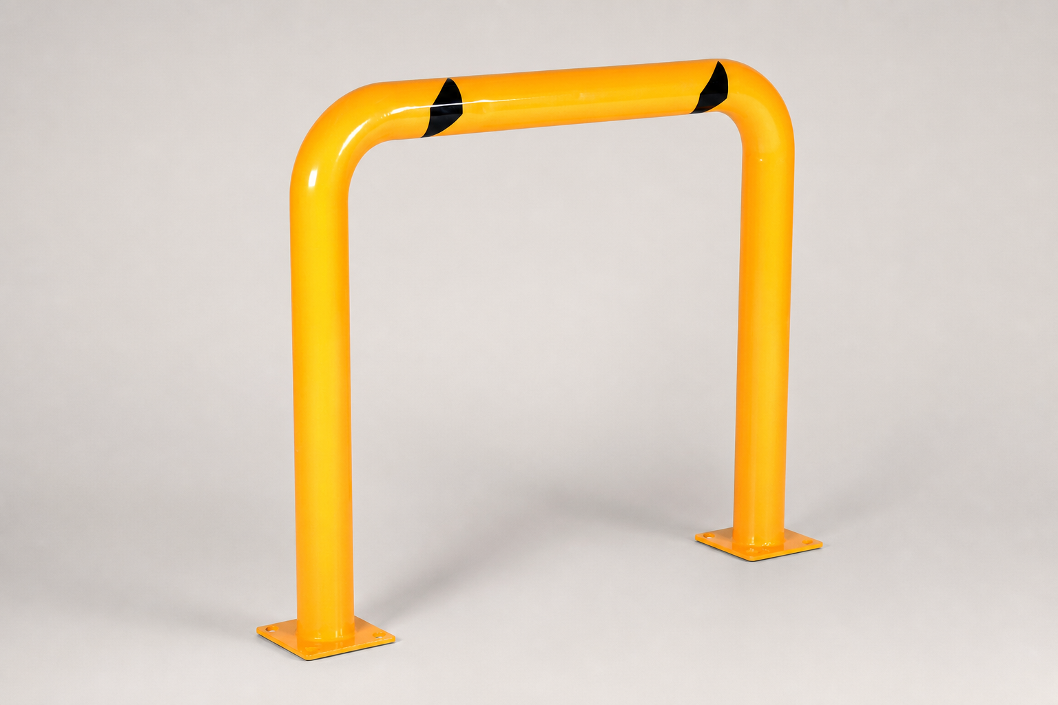 Freestanding yellow steel protection barrier — first AI studio edit