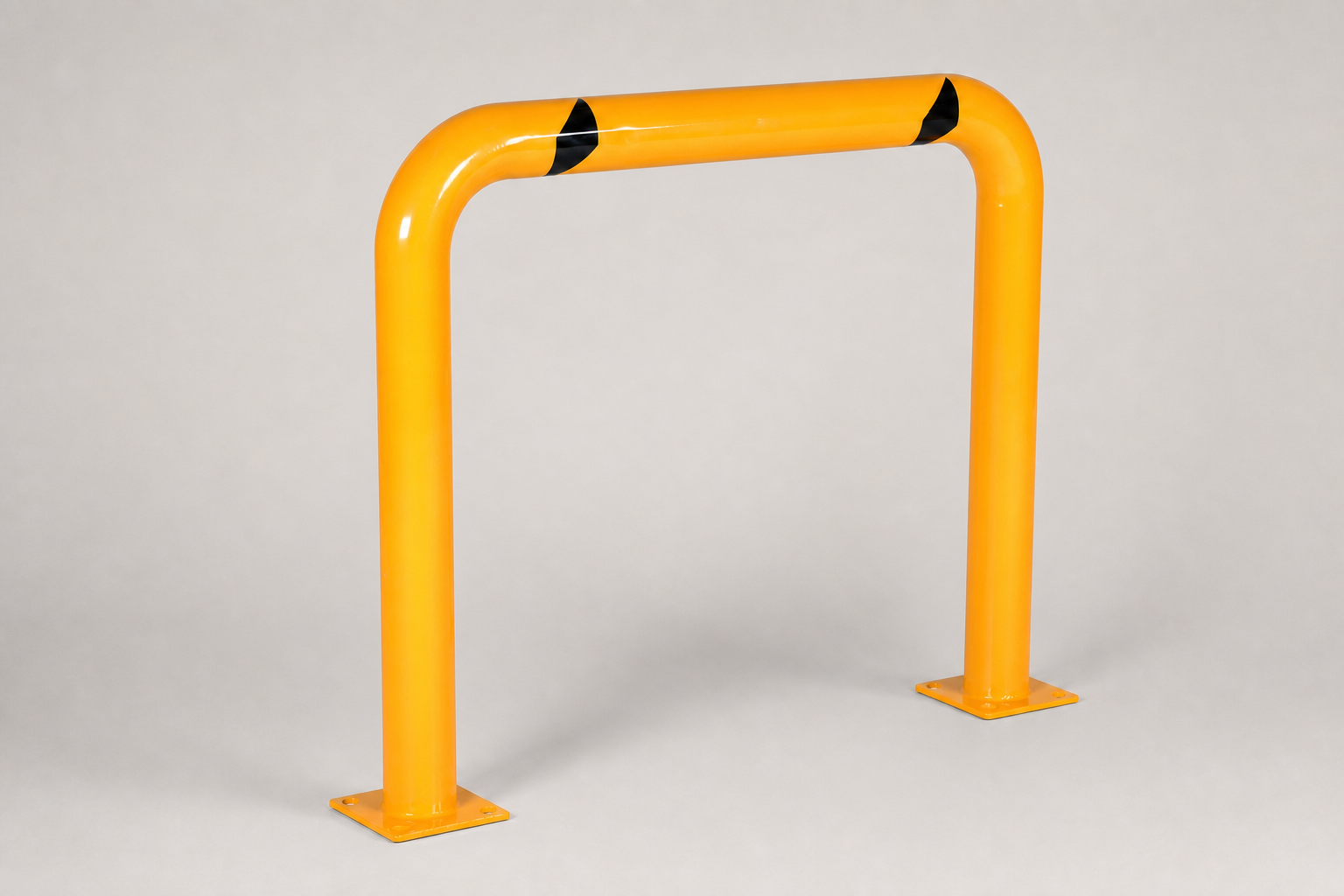 Freestanding yellow steel protection barrier — revised AI studio edit