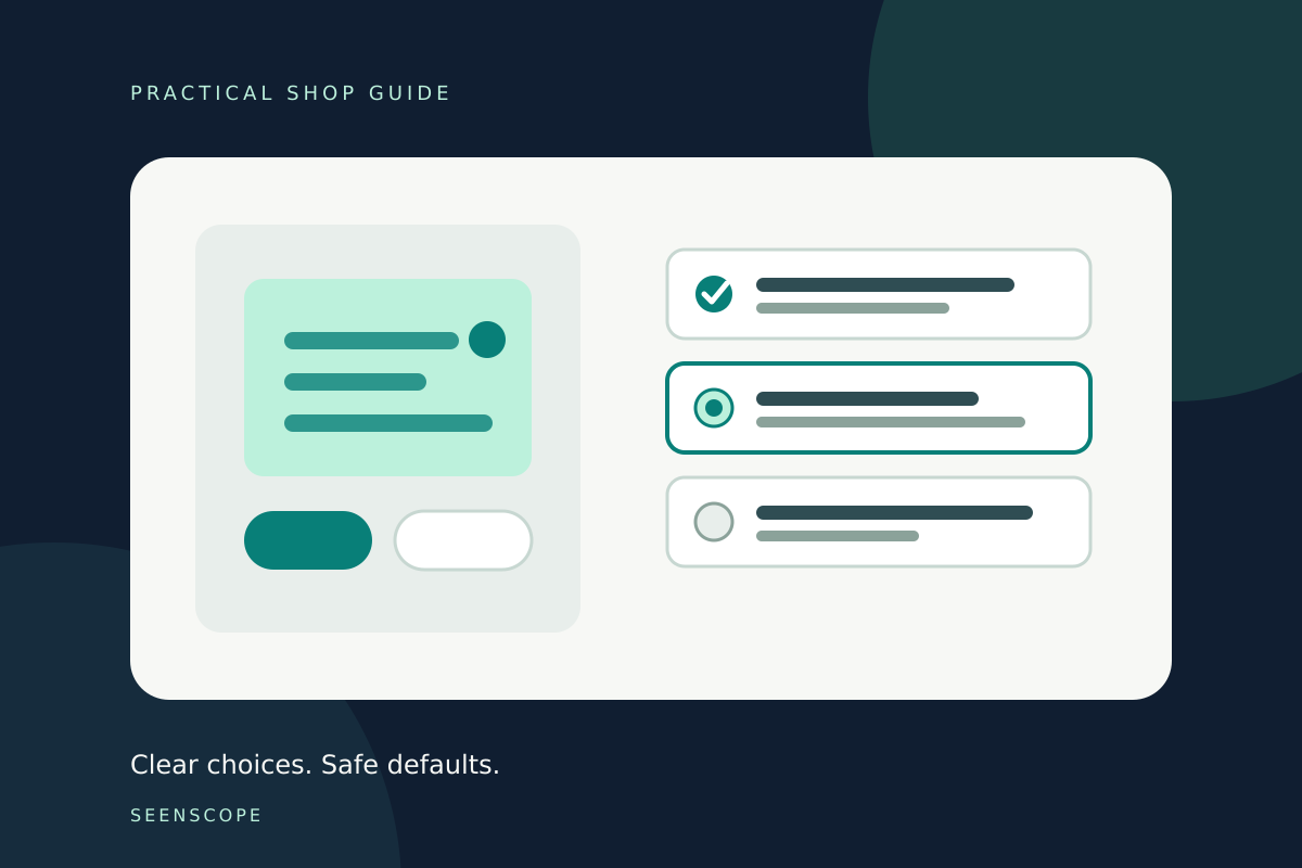 Product options with clear labels and a visibly selected choice