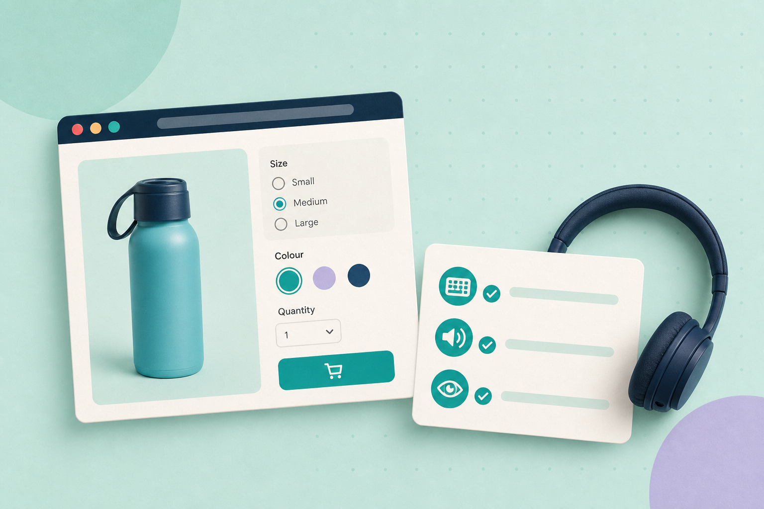 Illustration supporting the guide “Make product variation controls accessible: keyboard & screen‑reader checks”.