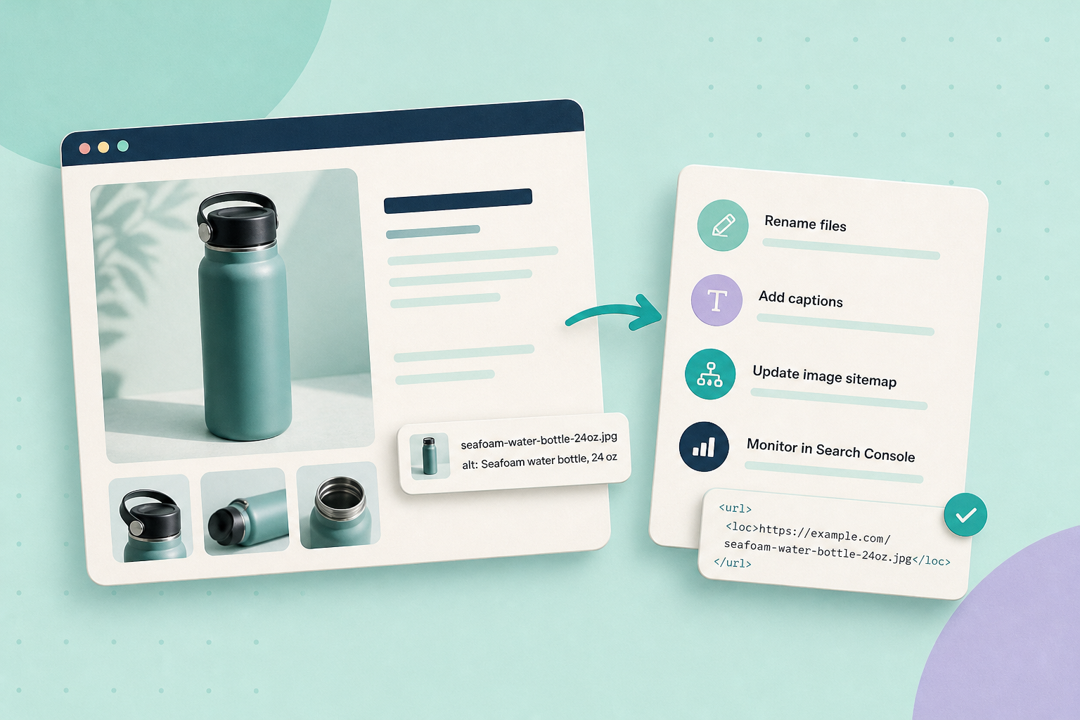 Optimize product image filenames, captions and image sitemaps